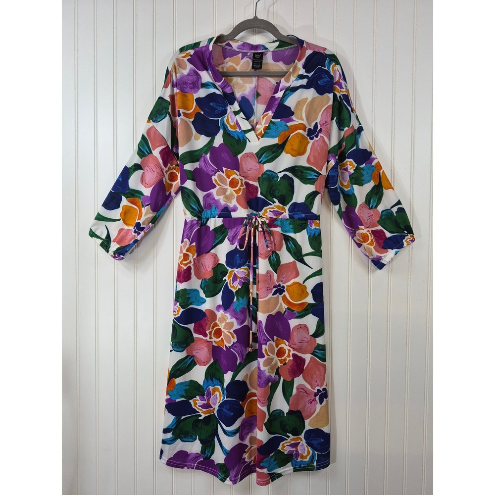 Lildy Floral Printed Drawstring Waist V-Neck Midi Dress Purple Pink 
L-XL Chic